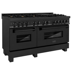ZLINE 60" 7.4 cu. ft. Dual Fuel Range with Gas Stove and Electric Oven in Black Stainless Steel with Brass Burners (RAB-60) - The Home Selection