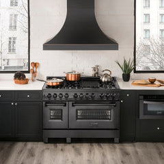 ZLINE 60" Dual Fuel Range with Gas Stove and Electric Oven in Black Stainless Steel with Brass Burners - RAB-60 - The Home Selection