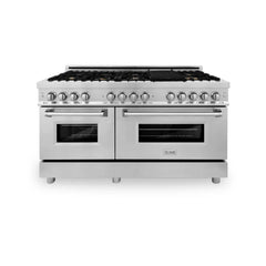 ZLINE 60-Inch 7.4 cu. ft. Electric Oven and Gas Cooktop Dual Fuel Range with Griddle and Brass Burners in Stainless Steel - RA-BR-GR-60 - The Home Selection