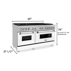 ZLINE 60-Inch Dual Fuel Range with 7.4 cu. ft. Electric Oven and Gas Cooktop and Griddle and White Matte Door in Fingerprint Resistant Stainless - RAS-WM-GR-60 - The Home Selection