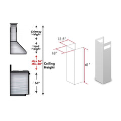 ZLINE 61" DuraSnow® Stainless Steel Chimney Extension for Ceilings up to 12.5 ft. - 8687S-E - The Home Selection