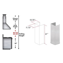 ZLINE 61" DuraSnow® Stainless Steel Chimney Extension for Ceilings up to 12.5 ft. - 8KES-E - The Home Selection