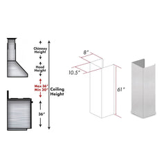 ZLINE 61" DuraSnow® Stainless Steel Chimney Extension for Ceilings up to 12.5 ft. - 8KF2S-E - The Home Selection