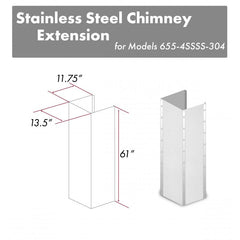 ZLINE 61" DuraSnow® Stainless Steel Extended Chimney and Crown - 655-4SSSS-30-304-E - The Home Selection