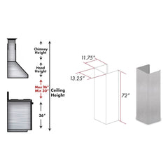 ZLINE 61" DuraSnow® Stainless Steel Extended Chimney and Crown - 8654-E - The Home Selection