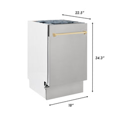 ZLINE Autograph Edition 18” Compact 3rd Rack Top Control Dishwasher in Stainless Steel with Accent Handle, 51dBa - DWVZ-304-18 - The Home Selection