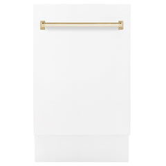 ZLINE Autograph Edition 18” Compact 3rd Rack Top Control Dishwasher in White Matte with Accent Handle, 51dBa - DWVZ-WM-18 - The Home Selection