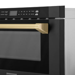 ZLINE Autograph Edition 24" 1.2 cu. ft. Built-in Microwave Drawer in Black Stainless Steel and Champagne Bronze Accents (MWDZ-1-BS-H-CB) - The Home Selection