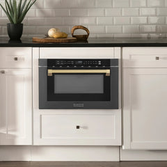 ZLINE Autograph Edition 24" 1.2 cu. ft. Built-in Microwave Drawer in Black Stainless Steel and Champagne Bronze Accents (MWDZ-1-BS-H-CB) - The Home Selection