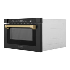 ZLINE Autograph Edition 24" 1.2 cu. ft. Built-in Microwave Drawer in Black Stainless Steel and Champagne Bronze Accents (MWDZ-1-BS-H-CB) - The Home Selection