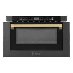 ZLINE Autograph Edition 24" 1.2 cu. ft. Built-in Microwave Drawer in Black Stainless Steel and Champagne Bronze Accents (MWDZ-1-BS-H-CB) - The Home Selection