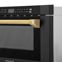 ZLINE Autograph Edition 24" 1.2 cu. ft. Built-in Microwave Drawer in Black Stainless Steel and Gold Accents (MWDZ-1-BS-H-G) - The Home Selection