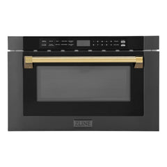 ZLINE Autograph Edition 24" 1.2 cu. ft. Built-in Microwave Drawer in Black Stainless Steel and Gold Accents (MWDZ-1-BS-H-G) - The Home Selection