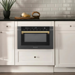 ZLINE Autograph Edition 24" 1.2 cu. ft. Built-in Microwave Drawer in Black Stainless Steel and Gold Accents (MWDZ-1-BS-H-G) - The Home Selection