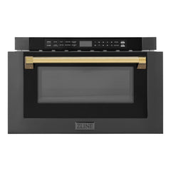 ZLINE Autograph Edition 24" 1.2 cu. ft. Built-in Microwave Drawer in Black Stainless Steel and Gold Accents (MWDZ-1-BS-H-G) - The Home Selection