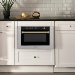 ZLINE Autograph Edition 24" 1.2 cu. ft. Built-in Microwave Drawer with a Traditional Handle in Fingerprint Resistant Stainless Steel and Champagne Bronze Accents - MWDZ-1-SS-H-CB - The Home Selection