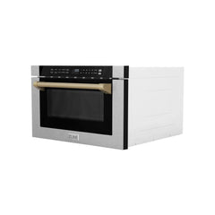 ZLINE Autograph Edition 24" 1.2 cu. ft. Built-in Microwave Drawer with a Traditional Handle in Fingerprint Resistant Stainless Steel and Champagne Bronze Accents - MWDZ-1-SS-H-CB - The Home Selection