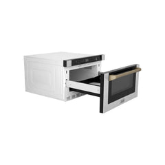 ZLINE Autograph Edition 24" 1.2 cu. ft. Built-in Microwave Drawer with a Traditional Handle in Fingerprint Resistant Stainless Steel and Champagne Bronze Accents - MWDZ-1-SS-H-CB - The Home Selection