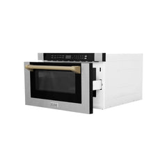 ZLINE Autograph Edition 24" 1.2 cu. ft. Built-in Microwave Drawer with a Traditional Handle in Fingerprint Resistant Stainless Steel and Champagne Bronze Accents - MWDZ-1-SS-H-CB - The Home Selection