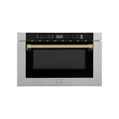 ZLINE Autograph Edition 24" 1.2 cu. ft. Built-in Microwave Drawer with a Traditional Handle in Fingerprint Resistant Stainless Steel and Champagne Bronze Accents - MWDZ-1-SS-H-CB - The Home Selection