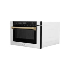 ZLINE Autograph Edition 24" 1.2 cu. ft. Built-in Microwave Drawer with a Traditional Handle in Stainless Steel and Accents - MWDZ-1-H - The Home Selection