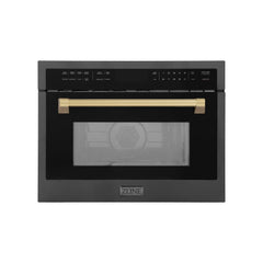 ZLINE Autograph Edition 24" 1.6 cu ft. Built-in Convection Microwave Oven in Black Stainless Steel and Champagne Bronze Accents (MWOZ-24-BS-CB) - The Home Selection