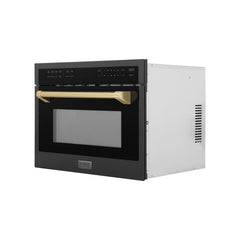 ZLINE Autograph Edition 24" 1.6 cu ft. Built-in Convection Microwave Oven in Black Stainless Steel and Champagne Bronze Accents (MWOZ-24-BS-CB) - The Home Selection
