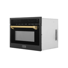 ZLINE Autograph Edition 24" 1.6 cu ft. Built-in Convection Microwave Oven in Black Stainless Steel and Gold Accents (MWOZ-24-BS-G) - The Home Selection