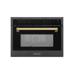 ZLINE Autograph Edition 24" 1.6 cu ft. Built-in Convection Microwave Oven in Black Stainless Steel and Gold Accents (MWOZ-24-BS-G) - The Home Selection