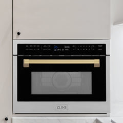 ZLINE Autograph Edition 24" 1.6 cu ft. Built-in Convection Microwave Oven in Stainless Steel and Champagne Bronze Accents (MWOZ-24-CB) - The Home Selection