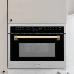 ZLINE Autograph Edition 24" 1.6 cu ft. Built-in Convection Microwave Oven in Stainless Steel and Gold Accents (MWOZ-24-G) - The Home Selection