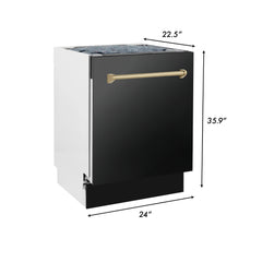 ZLINE Autograph Edition 24" 3rd Rack Top Control Tall Tub Dishwasher in Black Stainless Steel with Accent Handle, 51dBa - DWVZ-BS-24 - The Home Selection