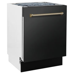 ZLINE Autograph Edition 24" 3rd Rack Top Control Tall Tub Dishwasher in Black Stainless Steel with Accent Handle, 51dBa - DWVZ-BS-24 - The Home Selection