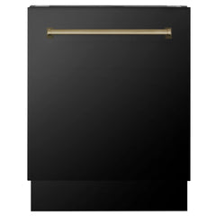 ZLINE Autograph Edition 24" 3rd Rack Top Control Tall Tub Dishwasher in Black Stainless Steel with Accent Handle, 51dBa - DWVZ-BS-24 - The Home Selection
