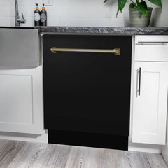 ZLINE Autograph Edition 24" 3rd Rack Top Control Tall Tub Dishwasher in Black Stainless Steel with Accent Handle, 51dBa - DWVZ-BS-24 - The Home Selection