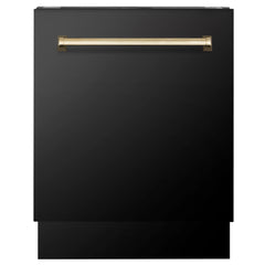 ZLINE Autograph Edition 24" 3rd Rack Top Control Tall Tub Dishwasher in Black Stainless Steel with Accent Handle, 51dBa - DWVZ-BS-24 - The Home Selection