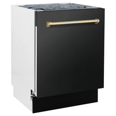 ZLINE Autograph Edition 24" 3rd Rack Top Control Tall Tub Dishwasher in Black Stainless Steel with Accent Handle, 51dBa - DWVZ-BS-24 - The Home Selection