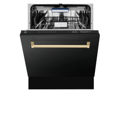 ZLINE Autograph Edition 24" 3rd Rack Top Control Tall Tub Dishwasher in Black Stainless Steel with Accent Handle, 51dBa - DWVZ-BS-24 - The Home Selection