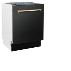 ZLINE Autograph Edition 24" 3rd Rack Top Control Tall Tub Dishwasher in Black Stainless Steel with Accent Handle, 51dBa - DWVZ-BS-24 - The Home Selection
