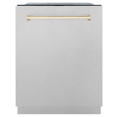 ZLINE Autograph Edition 24" 3rd Rack Top Control Tall Tub Dishwasher in DuraSnow® Stainless Steel with Accent Handle, 51dBa - DWMTZ-SN-24 - The Home Selection
