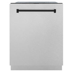 ZLINE Autograph Edition 24" 3rd Rack Top Control Tall Tub Dishwasher in DuraSnow® Stainless Steel with Accent Handle, 51dBa - DWMTZ-SN-24 - The Home Selection