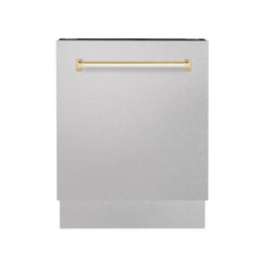 ZLINE Autograph Edition 24" 3rd Rack Top Control Tall Tub Dishwasher in DuraSnow® Stainless Steel with Accent Handle, 51dBa - DWVZ-SN-24 - The Home Selection