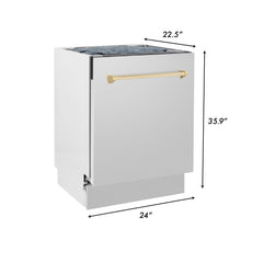 ZLINE Autograph Edition 24" 3rd Rack Top Control Tall Tub Dishwasher in Stainless Steel with Accent Handle, 51dBa - DWVZ-304-24 - The Home Selection