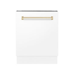 ZLINE Autograph Edition 24" 3rd Rack Top Control Tall Tub Dishwasher in White Matte with Accent Handle, 51dBa - DWVZ-WM-24 - The Home Selection