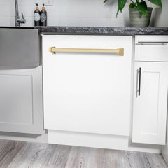 ZLINE Autograph Edition 24" 3rd Rack Top Control Tall Tub Dishwasher in White Matte with Accent Handle, 51dBa - DWVZ-WM-24 - The Home Selection