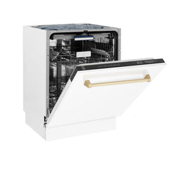 ZLINE Autograph Edition 24" 3rd Rack Top Control Tall Tub Dishwasher in White Matte with Accent Handle, 51dBa - DWVZ-WM-24 - The Home Selection