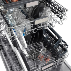 ZLINE Autograph Edition 24" 3rd Rack Top Touch Control Tall Tub Dishwasher in Black Stainless Steel with Handle, 45dBa (DWMTZ-BS-24) - The Home Selection