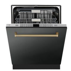 ZLINE Autograph Edition 24" 3rd Rack Top Touch Control Tall Tub Dishwasher in Black Stainless Steel with Handle, 45dBa (DWMTZ-BS-24) - The Home Selection