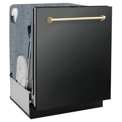 ZLINE Autograph Edition 24" 3rd Rack Top Touch Control Tall Tub Dishwasher in Black Stainless Steel with Handle, 45dBa (DWMTZ-BS-24) - The Home Selection