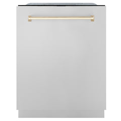 ZLINE Autograph Edition 24" 3rd Rack Top Touch Control Tall Tub Dishwasher in Stainless Steel with Accent Handle, 51dBa - DWMTZ-304-24 - The Home Selection